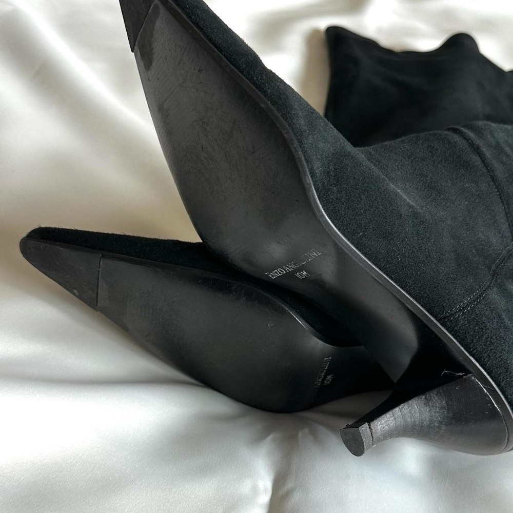 ENZO ANGIOLINI BLACK SUEDE POINTED TOE TALL BOOTS KITTEN HEEL Size-10 - Picture 4 of 10
